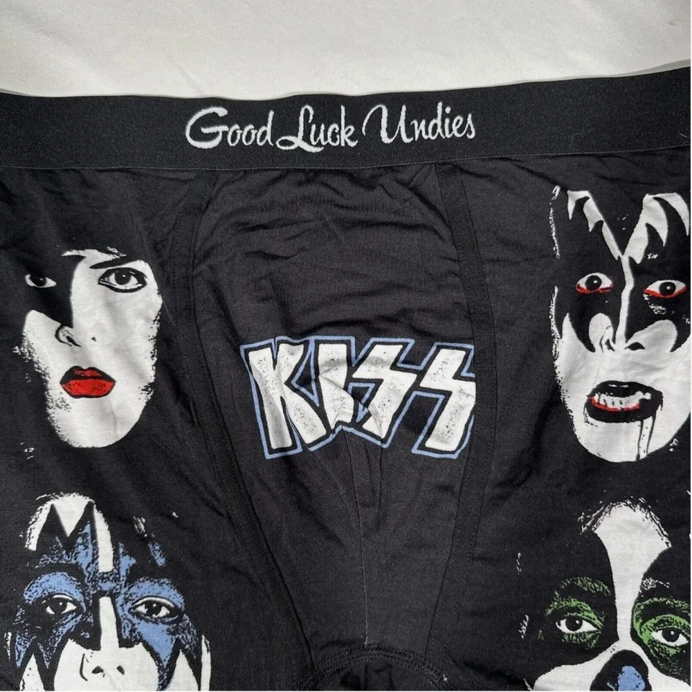 NEW‎ Good Luck Undies [ Men's Large ] KISS Boxer Brief Underwear Black